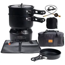 Skandika Campingkocher Hybrid Rask SET - 2 in 1 Betrieb mit Strom oder Gas - Piezozündung schwarz No Size