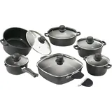 Karcher Aluguss-Topf-Set 6-tlg. schwarz 3 x Kochtopf + Stielkasserolle + Schmorpfanne + Rechteckpfanne