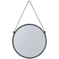 Levandeo Spiegel 30cm Rund Schwarz Metall Jute Wandspiegel Flurspiegel