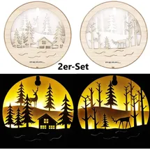 Lunartec 2er-Set leuchtende Echtholzbilder mit warmweißen LEDs, Batteriebetrieb