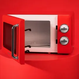 Cecotec Mikrowelle Proclean 3010 Retro, 700 W, 6 Stufen, Timer bis zu 30 Minuten, Auftaumodus, Vintage-Design in Rot, Stahl-Finish
