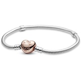 PANDORA Moments Schlangen-Gliederarmband mit Herz-Verschluss aus Sterling-Silber und rosévergoldeter Metalllegierung, kompatibel mit Charms und Anhängern aus der Moments Kollektion, Größe: 17cm