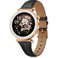 Smartwatch Damen mit 1,19" AMOLED Display & Schmalem Lederarmband, Fitnessuhr mit Schrittzähler, Sportmodi, Puls/SpO2/Schlafmonitor für iOS/Android