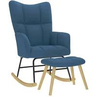 vidaXL Schaukelstuhl mit Fußhocker Blau Stoff
