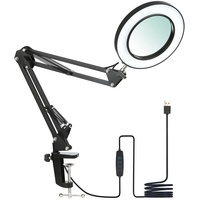 Neoglint Lupe mit Licht,Lupenlampe 8-fache Lupe,64 Dimmbare LED,12W 1200LM,3 Farbmodi,10 Helligkeitsstufen,Schwenkarm und Klemme,Lupe mit Licht und Ständer Kosmetiklampe Led Lupenleuchte-Klein Schwarz