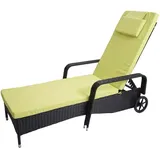 Poly-rattan Sonnenliege Cesena, Relaxliege Gartenliege Liege, Alu Anthrazit, Kissen Hellgrün