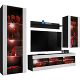 komodee Wohnzimmerset, Schwarz, Weiß, Holzwerkstoff, 8 Fächer, Rechteckig, 245x159x35 cm, Wohnzimmer, Wohnwände, Wohnwand-Sets