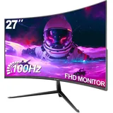 CRUA 27 Zoll 100Hz Gebogener Gaming-Monitor, Full HD 1080P 1800R Rahmenloser Computermonitor, 1ms GTG mit FreeSync, Geringe Bewegungsunschärfe, Augenpflege, VESA, HDMI