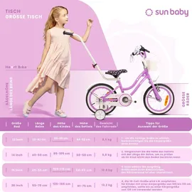 SUN BABY Mädchenfahrrad 14 Zoll Glocke Zusatzräder Schubstange Heart Bike violett