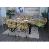 6er-Set Esszimmerstuhl MCW-P17, Küchenstuhl Korbstuhl Rattansessel Rattanstuhl Stuhl, Kubu Rattan Metall ~ Polster grün