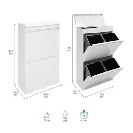 ARREGUI Top CR621-B Mülltrennsystem aus Stahl mit Aufbewahrungsbox mit Deckel 4 Fächer Mülleimer für die Küche | 4x17 L (68 L) | 4 Fach Abfalleimer |