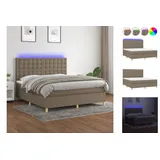 vidaXL Boxspringbett mit Matratze & LED Taupe 180x200 cm Stoff