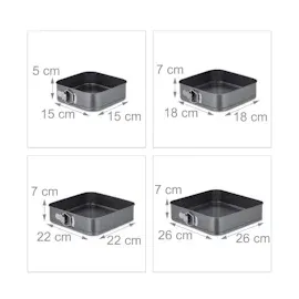 Relaxdays Springform 4er Set, quadratisch, Anthrazit,Silber