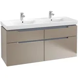 Villeroy & Boch Subway 2.0 Waschbeckenunterschrank für 2 Becken × Breite 1287 mm##Truffle Grey, Griff chrom glänzend