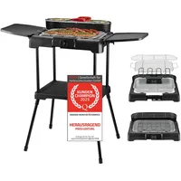 TZS First Austria 2in1 Elektrogrill | Tischgrill & Standgrill | Grillen ohne Rauch | Stufenloser Hitzeregler| 2 Seitentische | Ablagefläche | 2200W