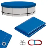 Woltu Poolabdeckung Ø 560 cm für Rund Pools Ø 480-500 cm, Poolplane aus 200 g/m2 PE, Pool Abdeckplane mit Ösen Drahtseil Aluminiumverschluss, wasserdichte Poolfolie für Sommer Winter, Blau