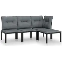 4-tlg. Garten-Lounge-Set Schwarz und Grau Poly Rattan - Schwarz