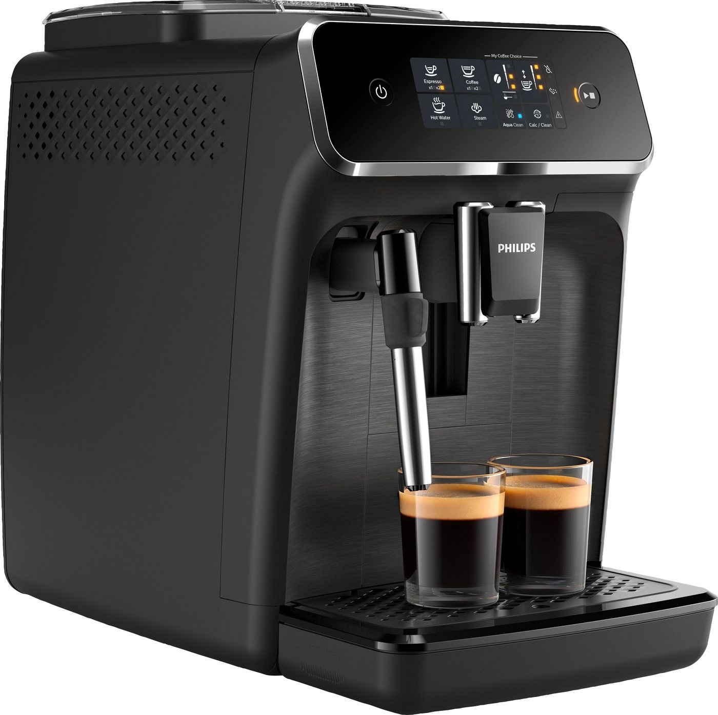 Philips Kaffeevollautomat 2200 Serie EP2220/10 Pannarello, für 2 Kaffeespezialitäten und anpassbarer Aromastärke, mattschwarz schwarz|silberfarben