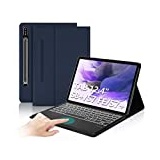 IVEOPPE Samsung Galaxy Tab S7 Fe Tastatur, Tastatur Hülle mit Touchpad für Samsung Galaxy Tab S7 FE/S7+/S8+ 12.4'', Abnehmbarer Tastatur für Galaxy Tab S7 Plus/S8 Plus mit QWERTZ Layout, Dunkelblau