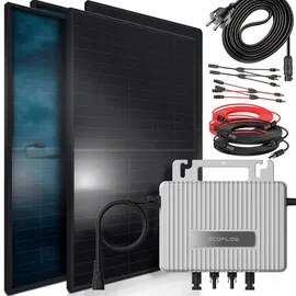 sunniva SUNNIVA® 2392W Balkonkraftwerk 800W komplett Steckdose, Ecoflow Stream 800W Wechselrichter, PV Solaranlage Komplettset, 4x 460W BIFAZIAL, FULL BLACK, Glas-Glas Solarmodule, inkl.5m Kabel, Bluetooth