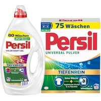 PERSIL-Set Kraft-Gel 1x 80 Waschladungen Color & Pulver 1x 75 Waschladungen Universal, Color- & Vollwaschmittel-Set für reine Wäsche und hygienische Frische für die Maschine