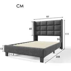 Merax Polsterbett Einzelbett 90x200 aus Leinen & Holz & Metall mit Lattenrost & Kopfteil für Schlafzimmer Grau