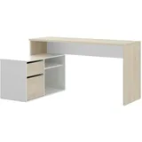 Dmora Schreibtisch Ddiaw, Mehrzweckschreibtisch fÃ1/4r BÃ1/4ro oder Schlafzimmer, Mehrzweck-Ecktisch, 139 x 92 x 75 cm, Weiß und Eiche - Weiß