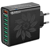 USB Ladegerät 33W 8-Port Stecker mit QC 3.0 Schnellladegerät Mehrfach Power Adapter Ladeadapter Stecker, USB Netzstecker für iPhone 16/16 Pro/16 Pro Max/15/14 13 12 11 Samsung (Schwarz)