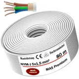 MAS Premium Feuchtraumkabel Stromkabel 5-170m Mantelleitung NYM-J 5x1,5, 2,5, 4, 6, 10 oder 16 Elektrokabel Ring für feste Verlegung (NYM-J 5x1,5 mm2, 80m)