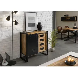 MASSIVMOEBEL24.DE Kommode Mango 90x45x90 natur klar lackiert / Metall schwarz BLACKBURN #108