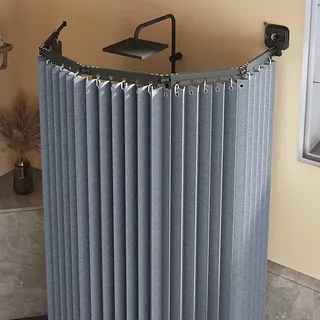 Duschvorhang Ohne Bohren,duschvorhangstange L/u Form Und Starker Saugnapf, Faltbarer Duschvorhänge Anti Schimmel Wasserdicht/waschbar Für Eckdusche, Shower Curtains,Darkgray-4-Folds
