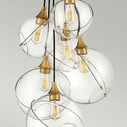 Licht-Erlebnisse Pendelleuchte REIKA Vintage Messing Antik Transparent 6x E27 LE121397