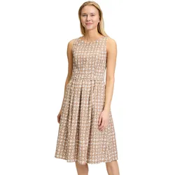 Sommerkleid VERA MONT "Vera Mont Sommerkleid tailliert", Damen, Gr. 36, Normalgrößen, beige (weiß, beige), Obermaterial: 97% Baumwolle, 3% Elasthan., feminin, tailliert kurz, Rundhals, ohne Ärmel, Kleider, Falten