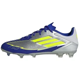 adidas Unisex F50 League Football Boots FG/MG, Silver Metallic/Solar Yellow/Lucid Blue, 48 2/3 EU