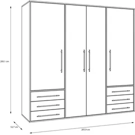 Sconto Kleiderschrank Morley 206 x 200 x 53 cm Grau