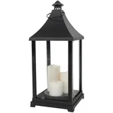 Mojawo Laterne Glas/Kunststoff/Metall H59xB24cm 3 LED Kerzen inkl. Timer schwarz