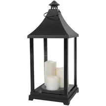 Mojawo Laterne Glas/Kunststoff/Metall H59xB24cm 3 LED Kerzen inkl. Timer schwarz