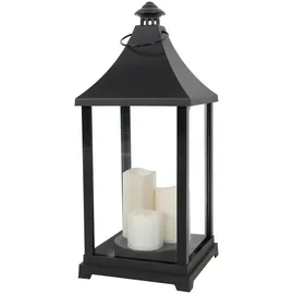 Mojawo Laterne Glas/Kunststoff/Metall H59xB24cm 3 LED Kerzen inkl. Timer schwarz