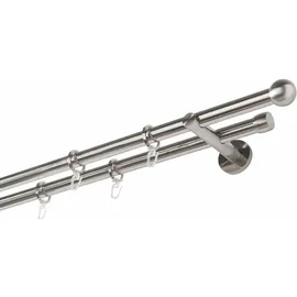 GARESA Gardinenstange GARESA "Formentor", silber (edelstahlfarben), L:450cm Ø:20mm, Metall, Gardinenstangen, Vorhanggarnitur, verlängerbar, Kugel, edelstahl optik, mit Ringe