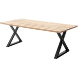 Esstisch 200x100 cm mit Schweizer Kante, X-Gestell, Eiche massiv geölt, PARACATU-06 - Braun