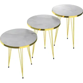 [en.casa] Satztisch Skibby im 3er Set Marmor, weiß / Gold