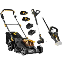 Akku-Rasenmäher TEXAS "SET 20V, 3in1, inkl. 2xAkku 20V/2,0Ah und 2xLadegerät", schwarz, B:55cm H:105cm T:55cm, Rasenmäher, Rasenmäher LMX2044, Trimmer GTX2000 und Heckenschere