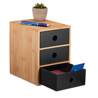 Relaxdays Schreibtisch Organizer, 3 Schubladen, Bambus & MDF, Schreibtischbutler Büro, HBT: 21x15x20 cm, Natur/schwarz