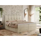 MKS Meble Boxspringbett 140x200 mit Bettkasten und Matratze H4, Polsterbett 140x200 mit Bettkasten, Bett 140x200 mit Stauraum und Topper - Premium-... - Creme