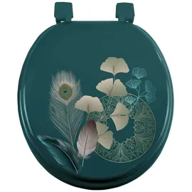 Dynamic24 WC Sitz Pfau Feder Klodeckel Toilette Klobrille Toilettendeckel petrol