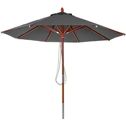 Gastronomie Holz-Sonnenschirm MCW-C57, Gartenschirm, Polyester/Holz 14kg, rund Ø3m Seilzug stoßsicher ~ anthrazit