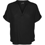 Vero Moda Damen Top Casual Splitneck umgeschlagene Ärmelbündchen Bluse Kurzarm, Farben:Schwarz, Größe:S