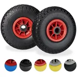 Relaxdays 2er Sackkarrenrad Set Kunststofffelge Rot,Schwarz