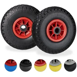Relaxdays 2er Sackkarrenrad Set Kunststofffelge Rot,Schwarz