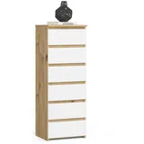 home collective Kommode mit 6 Schubladen Kommode Schlafzimmer Flur Wohnzimmer Organizer Kommode mit Schubladen 40 cm breit 109 cm hoch | Artisan Eiche weiß Holz Highboard Sideboard Mehrzweckschrank Schrank schmal